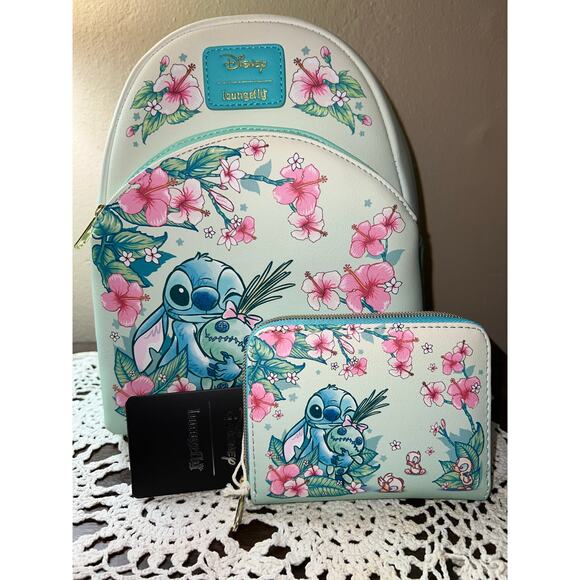 Loungefly Handbags - Loungefly Floral Stitch Scrump Green Mini Backpack Wallet